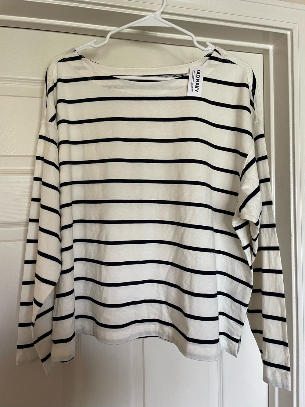 Black & White Striped Long Sleeve Boat Neck Top